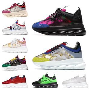 Hommes Femmes Verseaces Chain Reaction Designer Chaussures Grande Semelle Plate Plate-Forme Dorée Chainz Baskets Multicolore Daim Fluo Barocco Rose Noir Baskets Casual Chaussure