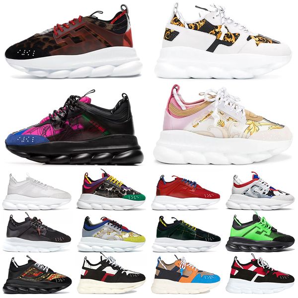 Mentiers pour femmes Verseaces designer Chaînes Réaction Chainz Sneakers Multi-couleur Suede Fluo Barocco Gold Pink Black Leopard Platform Trainers Casual