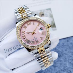 heren dameshorloge Roze Romeinse cijfers mechanische diamanten horloges Kerst automatische luxe horloges roségoud maat 36MM saffierglas Luxe horloge designer horloge