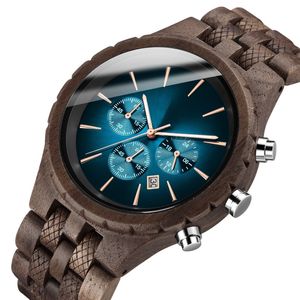 heren houten horloges luxe multifunctioneel houten horloge heren quartz retro horloge heren mode sport polshorloge252t