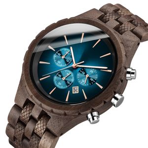 Heren Wood horloges luxe multifunctionele houten horloge heren kwarts retro horloge mannen mode sport polshorloge 250J