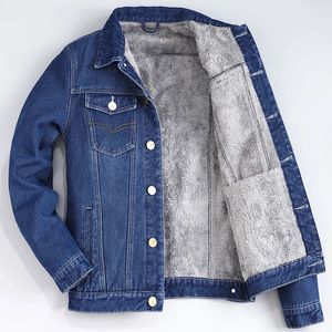 Mélanges de laine pour hommes automne hiver Plus velours coton Denim veste mâle épais chaud doublé polaire Jeans vestes bleu Slim manteau haut 231025