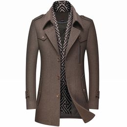 Hommes laine mélanges vêtements mode Trench manteau épaissir laine veste écharpe col mi-longueur hiver chaud pardessus mâle vêtements 230818