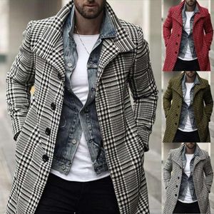 Hommes laine mélanges manteau hiver veste hommes pardessus vêtements chauds Outwear Long noir blanc Plaid Cardigan mâle grande taille S3XL 230818
