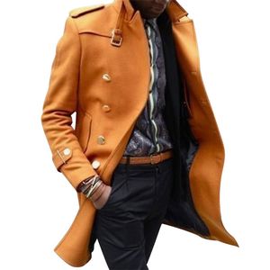 Mens Wol Mengsels Europa en de Verenigde Staten Burst Style Medium-Lengte Solid-Color Trim Collar Coat Jacket Man