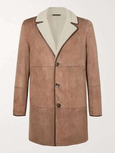 Herenwol Blends mode lange jassen mannen herfst bovenkleding loro piana lichtbruine wollaston shearling jas met 3 stks knop