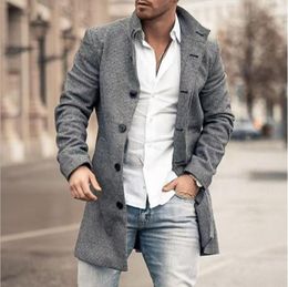 Homens misturas de lã roupas masculinas europeu americano outono inverno lã suporte pescoço comprimento médio bolso casaco casual 230829