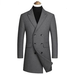 Hommes laine mélanges hommes double boutonnage cachemire Trench manteaux longues vestes d'hiver chaud mâle affaires décontracté taille 4XL 231118