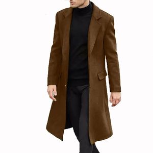 Manteau coupe-vent en mélange de laine pour hommes, Long col à revers, pardessus simple boutonnage, veste cardigan d'extérieur, Trench formel 231118