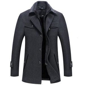Hommes laine mélanges hiver décontracté Trench manteau affaires moyen Long couleur unie épaissir mince coupe-vent chaud pardessus veste 231017