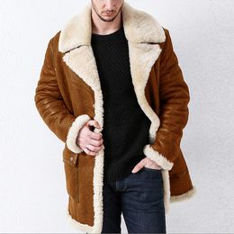 Herenwol Blends Winter Warme lagen voor mannen Vintage Turndown Collar Leather Jackets Fashion Lonse Mouw Loose Solid Outerwear Fall 221129