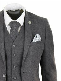 Heren Wol Tweed Peaky Blinders Pak 3-delig Authentieke jaren 1920 Tailored Fit Klassiek Formeel Prom Jasje Broek Vest257v