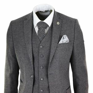 Mens Wool Tweed Peaky Blinders Suit 3 Piece Authentic 1920 Tailored Fit Classic Formal Prom Suit Jacket Pants Vest260B