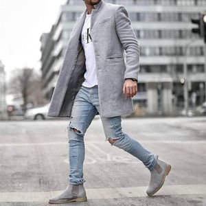 Manteau en laine pour hommes, col à revers, longueur moyenne, manteaux à la mode pour hommes, vêtements d'extérieur décontractés, vêtements d'automne et d'hiver