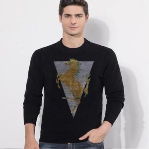 Heren Wollen Trui Paard Patroon Diamant Ontwerp Winter Trui Casual Mode Hoogwaardige Luxcy Man Breien Kleding Sweatershirt S-3xl