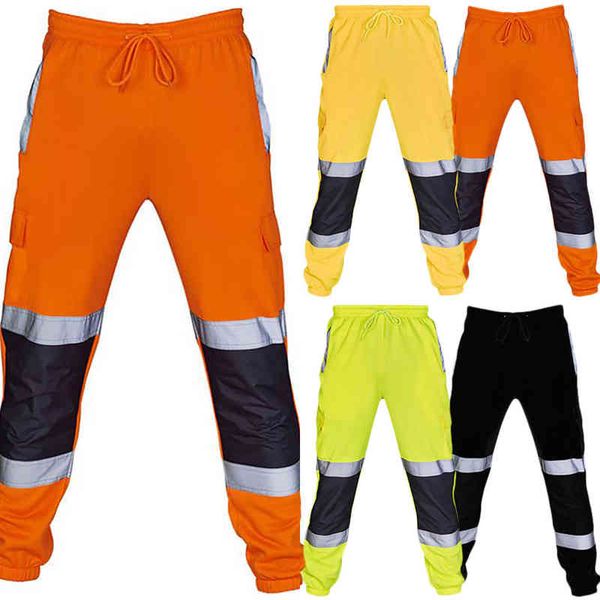 Hommes Travail Uniforme Bas Sécurité Pantalon De Survêtement Rayé Pantalon Réfléchissant Lâche Hommes Jogging Pantalon Joggers Patchwork Vêtements De Travail H1223