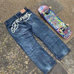 Hombres Y2K Jeans para hombres Hip Hop Hip Hop Gráfico Retraso Impresión Harajuku Vintage Pareja informal Jeans holgados de cintura baja W5EQ#