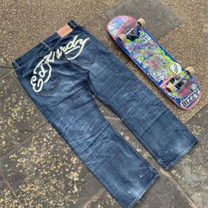 Jeans para hombre y2k para hombre High Street Hip Hop Gráfico Letra recta Imprimir Harajuku vintage pareja pantalones casuales cintura baja holgados 193D