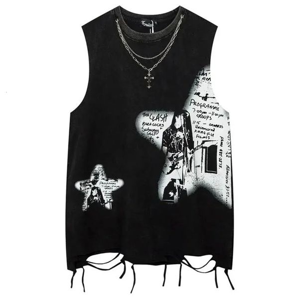 Mentille Y2K Streetwear Pift Tassel Sans Souless Top Summer Rock Rock Primp Punk Gothic Retro Harajuku T-shirt Unisexe 240407