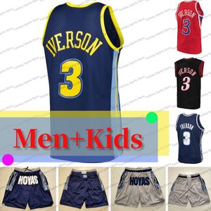 Allen Iverson Heren Jeugd Basketbal Jersey Georgetown Hoyas Shorts POCKET RITSEN Gestikte Klassieke Shirts Heren Kids Maillot de basketball Camiseta de baloncesto