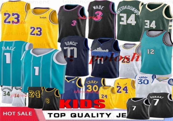 Hommes Jeunes Enfants Kevin Durant 7 Maillots de basket-ball Giannis Antetokounmpo 34 Noir Stephen Curry 30 Doncic Dwayne Wade 3 Ja Morant L2718891