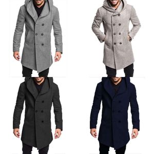 Hombres zogaa trinchera de lana larga abrigo doble abrigo otoño con capucha con capucha chaqueta casual de chaqueta casual 201114