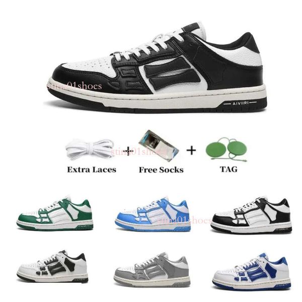 Menss Skel Top Low Men Casual Blanco Verde Gris Negro Lila Zapatillas de deporte Diseñador Mujeres Huesos de primavera Esqueleto Apliques Superior Corte bajo Corredor Cuero genuino 45