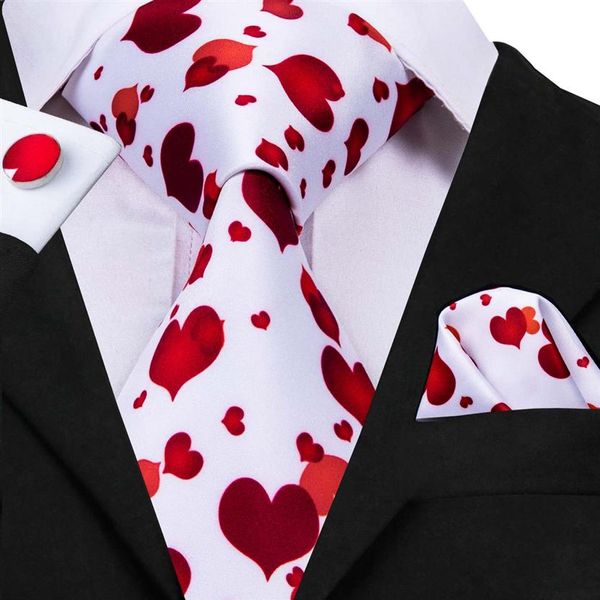 Corbata blanca para hombre con estampado de corazones rojos Corbata para hombre Reunión de negocios Fiesta de bodas Fiesta informal Corbata N-3097282t