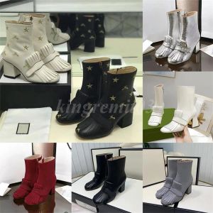 Mental Buckle Designer Boots Marmont Women Chunky High Heels Ankle Winter Printing Platform Boot Zwart Leather Booties wit 52 IES