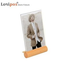 Menu A5 Wood Stand Picture Poster Frame Acryl Foto Houder Stand Houten Basis L Vorm Prijs Bord Stand