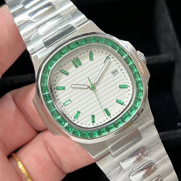 Relojes para hombre, relojes de diamantes para hombres, reloj con diamantes verdes de alta calidad, reloj de mujer de 39mm, reloj con movimiento, reloj de resistencia de acero inoxidable