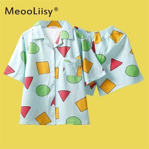 Meooliisy Pijama Dames Pyjama voor Vrouw Zomer Nachtkleding Pakken met Shorts Pyjama Set Home Kleding Pyjama 210830