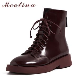 Meotina bottines femmes chaussures en cuir véritable chaussures plates plate-forme moto bottes Zip croix attaché bottes courtes dames automne hiver 210520