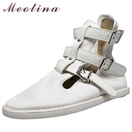 Meotina automne bottines femmes en cuir véritable naturel plat bottes courtes boucle découpe bout rond chaussures dames printemps taille 34-40 210608