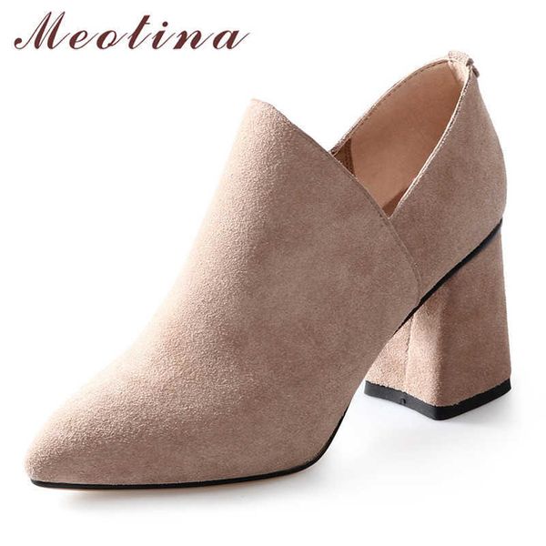 Meotina talons hauts femmes pompes enfant daim fermeture éclair bloc chaussures à talons hauts en cuir véritable bout pointu chaussures femme noir taille 34-39 210608