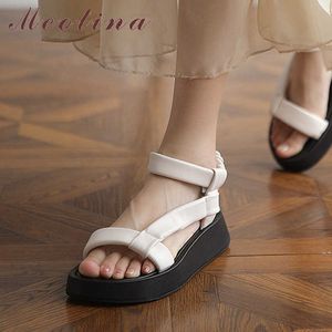 Meotina schoenen vrouwen lederen sandalen platte enkelband sandalen vierkante teen dames schapenvacht schoenen zomer zwart mode 210608