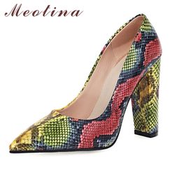 Zapatos de tacón alto extremo con estampado de serpiente Meotina, zapatos de tacón grueso a la moda para mujer, calzado de fiesta para mujer, primavera 210520