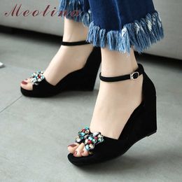 Meotina zomer sandalen vrouwen schoenen kid suede platform wiggen hoge hak schoenen gesp enkelband sandalen dame maat 39 210608