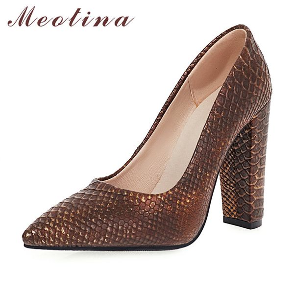 Meotina Super High Heel Bombas Mujeres Serpiente Impresión Zapatos de moda Punta puntiaguda Zapatos de fiesta poco profundos Ladies Block Tacones Calzado Primavera 210520