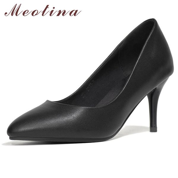 Meotina femmes bout pointu chaussures pompes à talons hauts talons aiguilles chaussures de bureau peu profondes dames printemps noir grande taille 42 210520