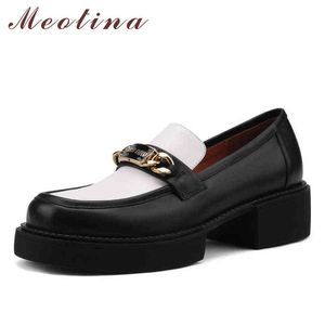 Meotina Bottes en cuir pour femme Talons hauts épais avec décoration en métal Noir Convient pour le printemps et l'automne 40 2 9