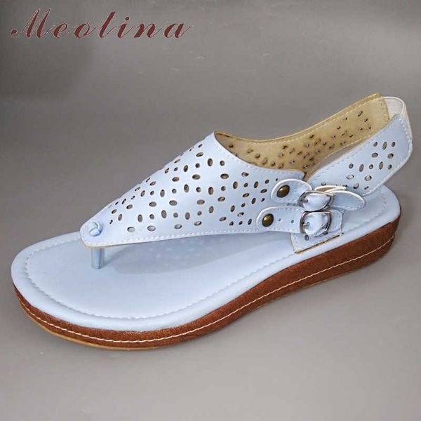 Meotina femmes chaussures tongs talons compensés sandales découpes dame chaussures femme casual sandales été blanc bleu grande taille 43 210608