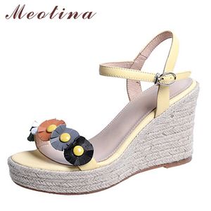 Meotina Women Chaussures High Heel Platform Céde Sandales Round Toe Flower Lady Chaussures Fashion Party Shoes Summer Yellow Abricot 210608