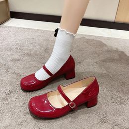 Meotina zapatos de mujer tacones altos zapatos Mary Jane charol tacón grueso bombas hebilla punta redonda calzado femenino blanco rojo 240304