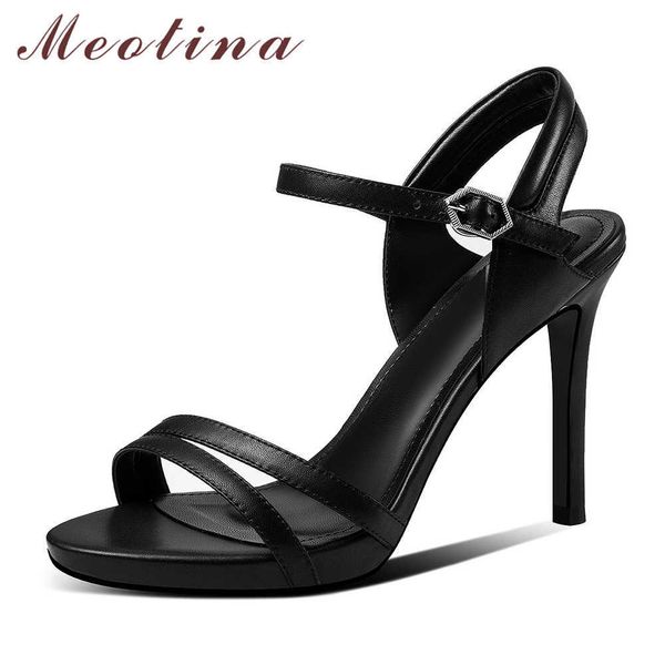 Meotina zapatos de mujer sandalias de verano tacones de aguja de cuero genuino natural zapatos de dama de oficina hebilla sandalias de tacón alto extremo 39 210608