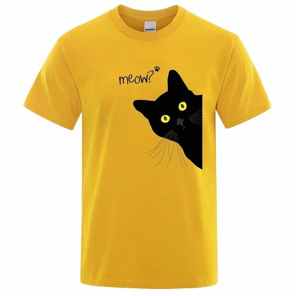 Meow Black Cat drôle impression hommes T-shirts respirant Tee vêtements d'été haut surdimensionné lâche Cott à manches courtes x0sX #