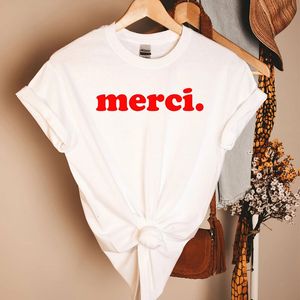 Merci Letter Gedrukt Frans zeggen Fashion Women T Shirts Thank You Streetwear Tops Cotton Oversized T -shirt Dameskleding 240409