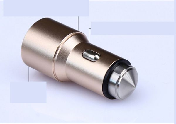 Marteau de sécurité alliage d'aluminium 2.4A double Port USB chargeur de voiture universel pour téléphone intelligent 100 PCS/LOT