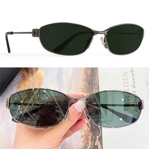 Mercury Oval Sunglasses BB0336S 24ss Nuevas gafas de sol de aviador de metal de diseñador para mujer Marco de metal plateado oscuro Lente verde Gafas de piloto de lujo para dama con caja original