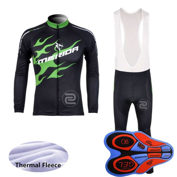 MERIDA team Cycling Winter Thermal Fleece jersey bib pants sets Outdoor Sportswear Bicycle mens Clothing Ropa Ciclismo U90210